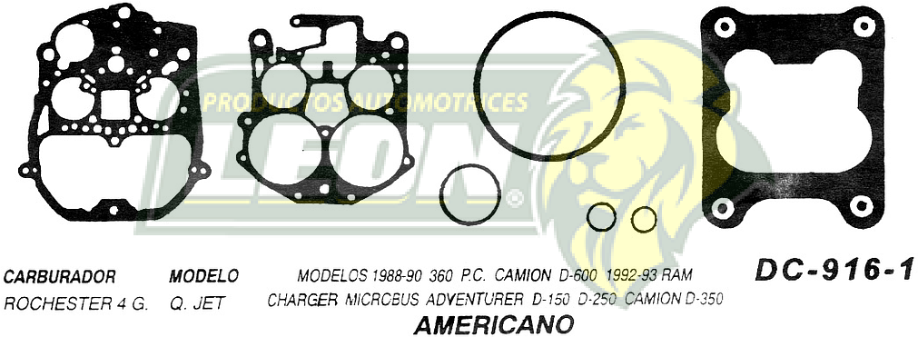 JUNTA CARBURADOR DODGE RAM 88-90 U.S.A. (JGO.)