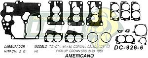 JUNTA CARBURADOR TOYOTA 71-80, CORONA, CELICA GTS, ST, HITACHI 2G. U.S.A. (JGO.)