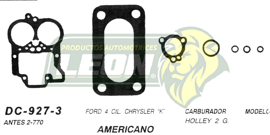JUNTA CARBURADOR FORD 4C, CHRYSLER K HOLLEY 2G. U.S.A. (JGO.)