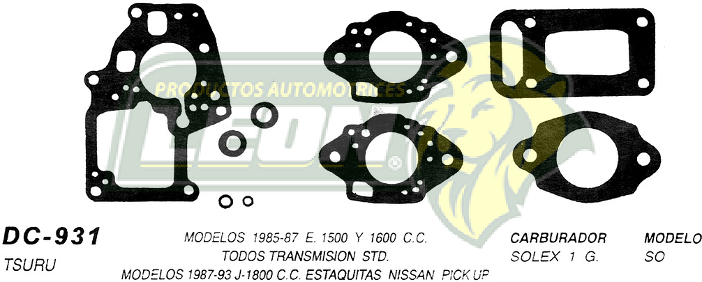 JUNTA CARBURADOR NISSAN TSURU 85-87 4 Cil. M.1500, 1600 S.1G (JGO.)